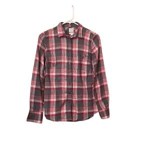 J Crew Fac. Perfect Fit Plaid Red White Long Sleeves Women’s Shirt Top Size XXS
